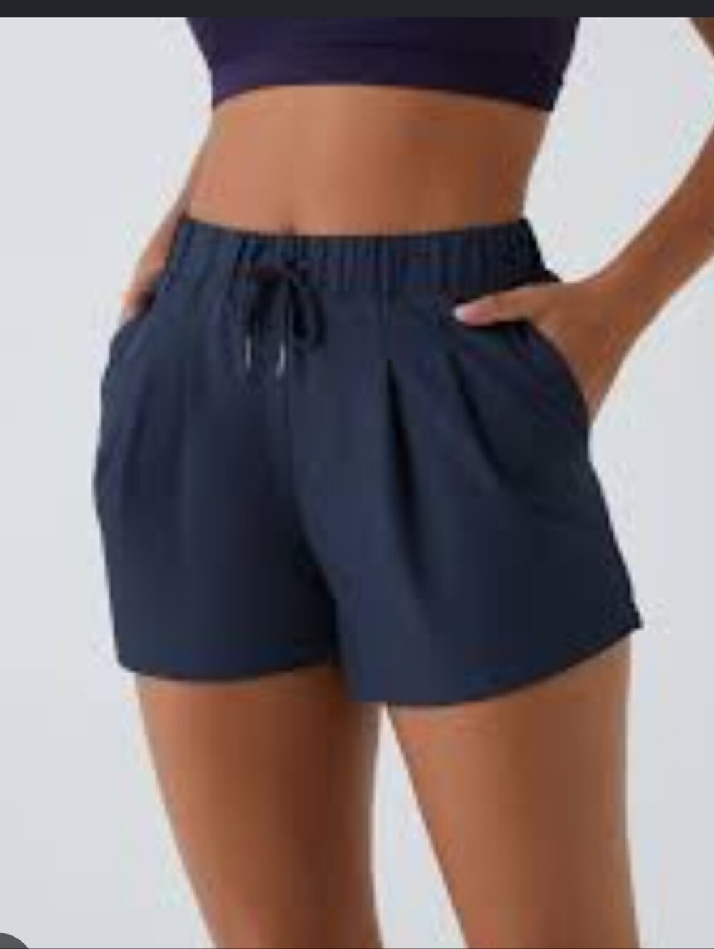 HALARA Navy Elastic Waist Pleated Athletic Shorts